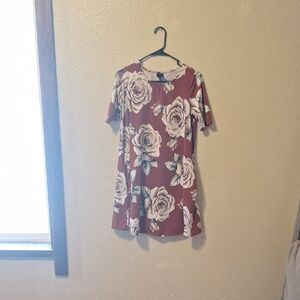 Agnes & Dora Maroon Rose Print Midi Dress